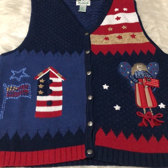 Quacker Factory Vintage Patriotic / 4th of July Knit Vest Large - Picture 4 of 7